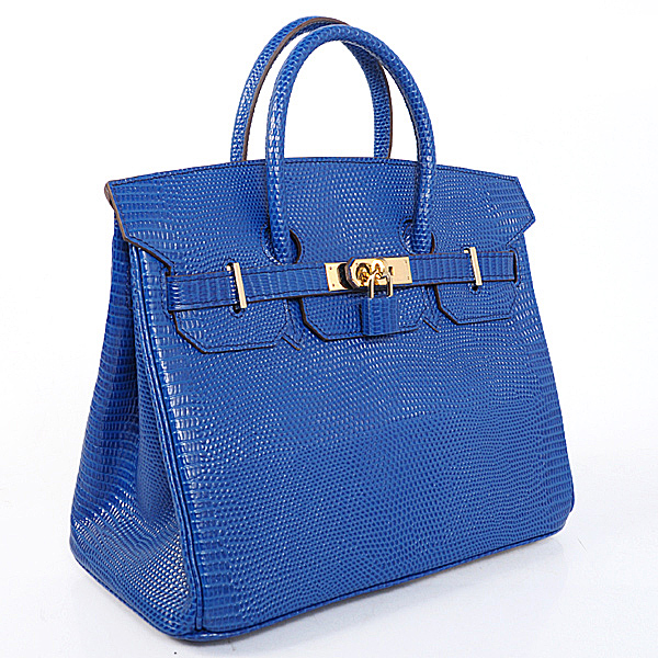 Hermes Birkin 30CM Tote Bags Blue Lizard Leather Gold hardware