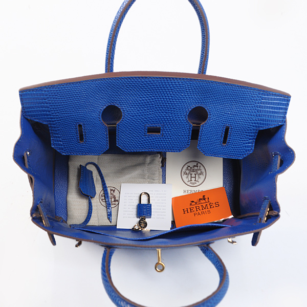 Hermes Birkin 30CM Tote Bags Blue Lizard Leather Gold hardware