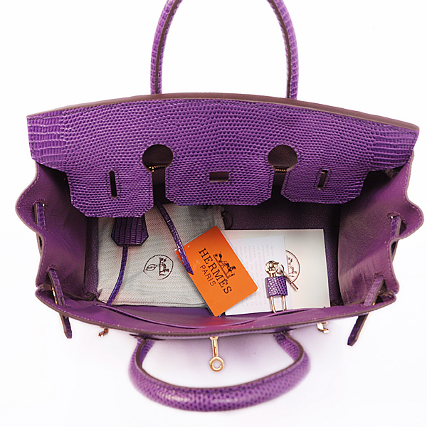 Hermes Birkin 30CM Tote Bags Purple Lizard Leather Gold hardware