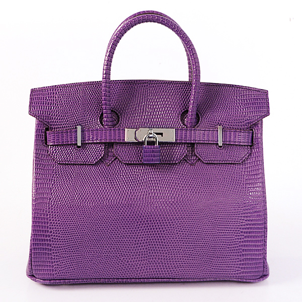 Hermes Birkin 30CM Tote Bags Purple Lizard Leather Silver hardware