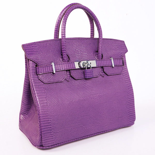 Hermes Birkin 30CM Tote Bags Purple Lizard Leather Silver hardware