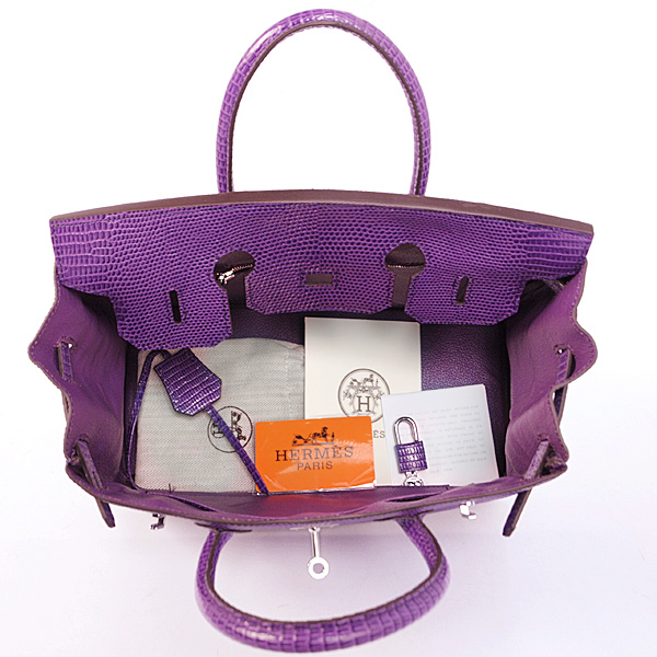 Hermes Birkin 30CM Tote Bags Purple Lizard Leather Silver hardware