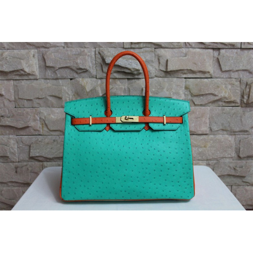 Hermes Birkin 35CM Ostrich leather Gold hardware H35 Green&Orange