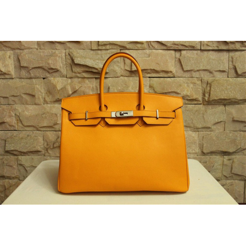 Hermes Birkin 35CM Calf Leather Bag H35 Light Orange with Gold hardware