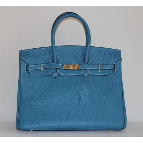 Hermes Birkin 35CM Tote Bag Blue Clemence Leather with Gold hardware