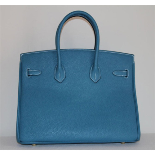 Hermes Birkin 35CM Tote Bag Blue Clemence Leather with Gold hardware