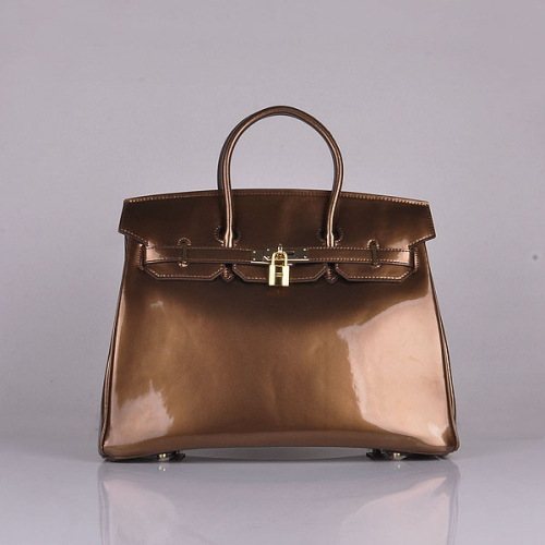 Hermes Birkin 35CM Tote Bag Bronze Patent Leather H35 Gold hardware