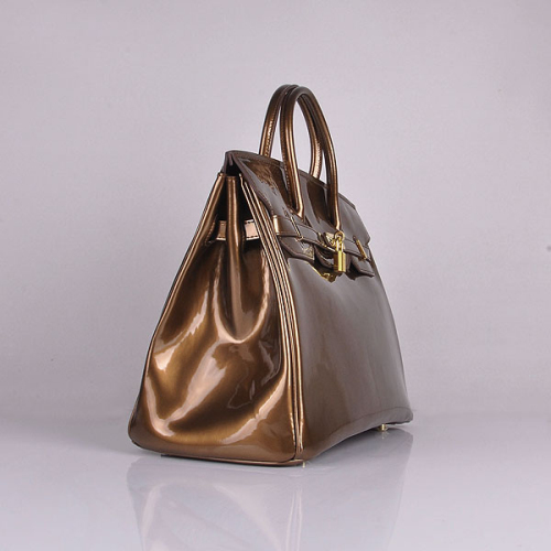 Hermes Birkin 35CM Tote Bag Bronze Patent Leather H35 Gold hardware