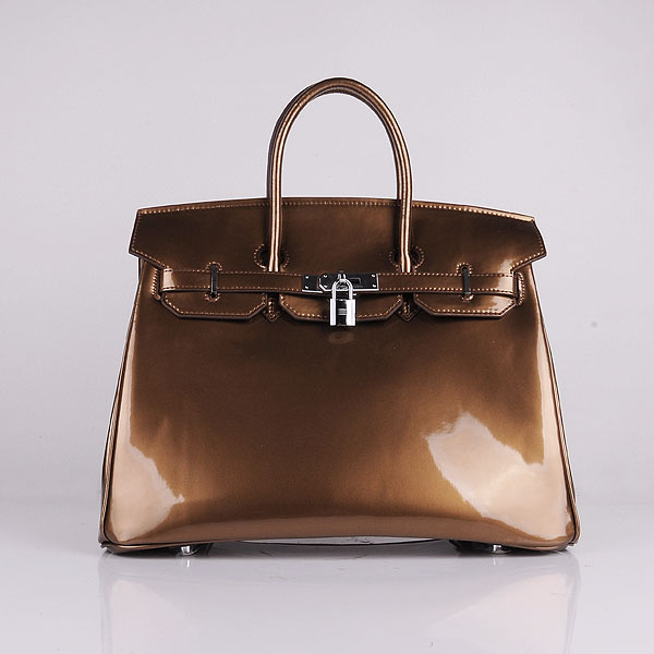 Hermes Birkin 35CM Tote Bag Bronze Patent Leather H35 Silver hardware