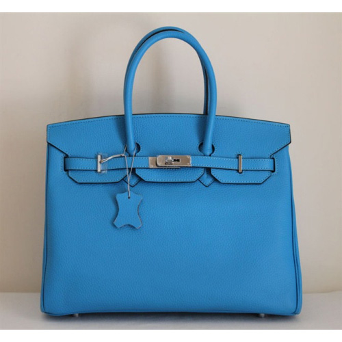 Hermes Birkin 35CM Tote Bag Light Blue Clemence Leather with Gold hardware