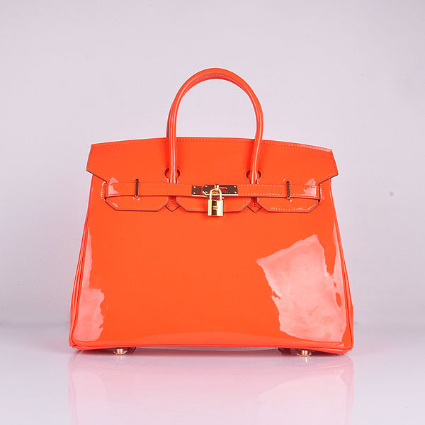 Hermes Birkin 35CM Tote Bag Orange Patent Leather H35 Gold hardware