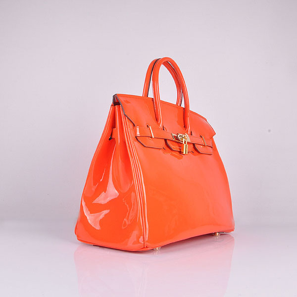 Hermes Birkin 35CM Tote Bag Orange Patent Leather H35 Gold hardware