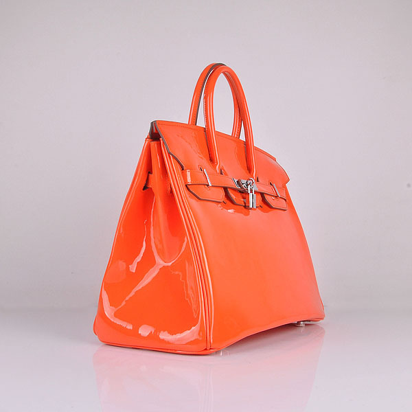 Hermes Birkin 35CM Tote Bag Orange Patent Leather H35 Silver hardware