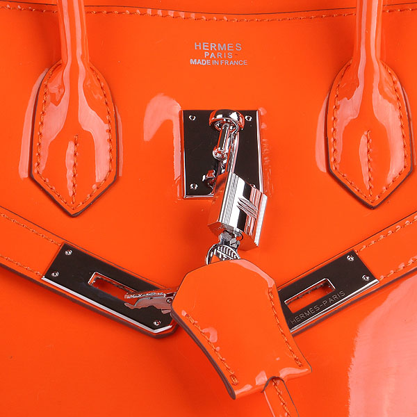 Hermes Birkin 35CM Tote Bag Orange Patent Leather H35 Silver hardware