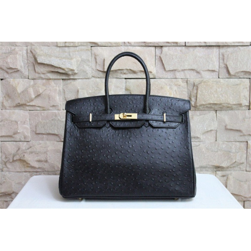 Hermes Birkin 35CM Tote Bag Ostrich Leather Black with Gold hardware