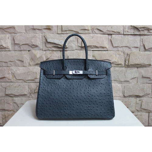 Hermes Birkin 35CM Tote Bag Ostrich Leather Black with Silver hardware