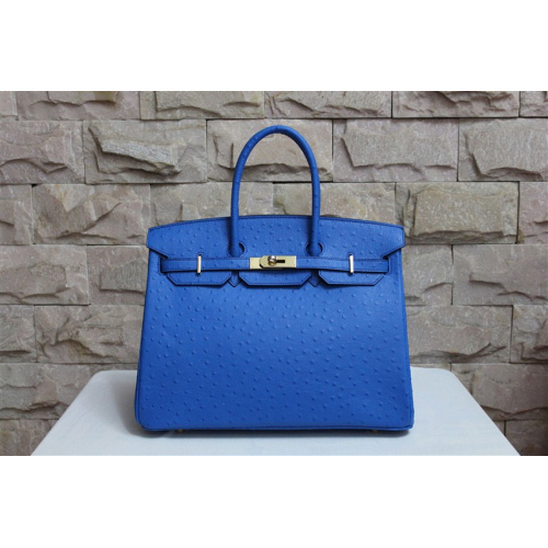 Hermes Birkin 35CM Tote Bag Ostrich Leather Blue with Gold hardware