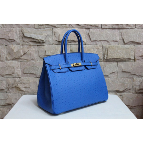 Hermes Birkin 35CM Tote Bag Ostrich Leather Blue with Gold hardware