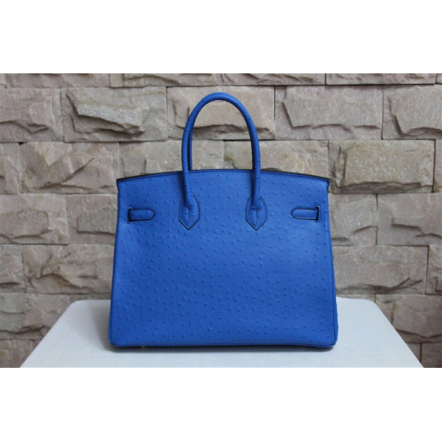 Hermes Birkin 35CM Tote Bag Ostrich Leather Blue with Gold hardware