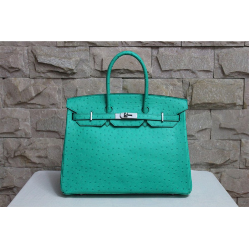 Hermes Birkin 35CM Tote Bag Ostrich Leather Green with Silver hardware