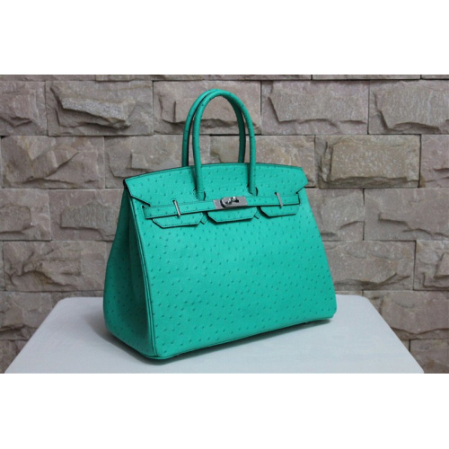 Hermes Birkin 35CM Tote Bag Ostrich Leather Green with Silver hardware