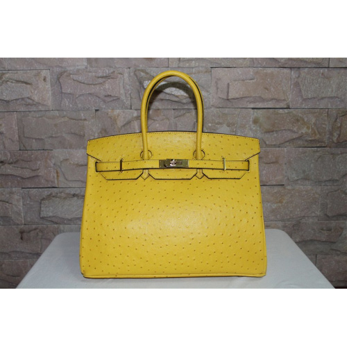 Hermes Birkin 35CM Tote Bag Ostrich Leather Lemon with Gold hardware