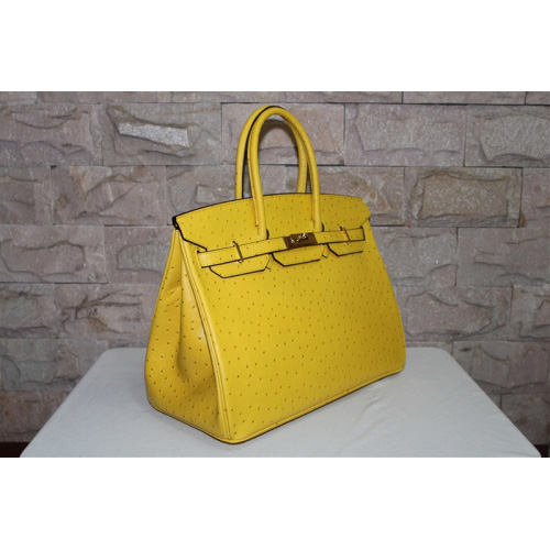 Hermes Birkin 35CM Tote Bag Ostrich Leather Lemon with Gold hardware