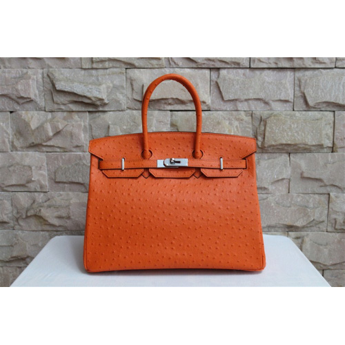 Hermes Birkin 35CM Tote Bag Ostrich Leather Orange with Silver hardware