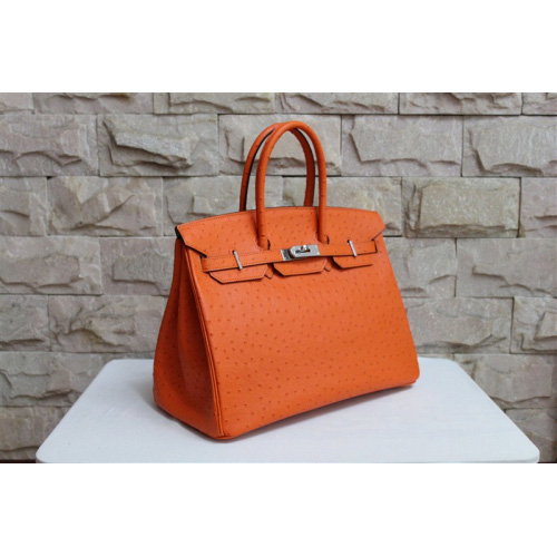 Hermes Birkin 35CM Tote Bag Ostrich Leather Orange with Silver hardware