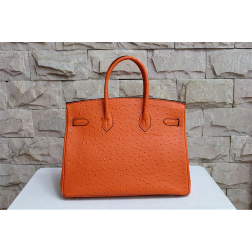 Hermes Birkin 35CM Tote Bag Ostrich Leather Orange with Silver hardware