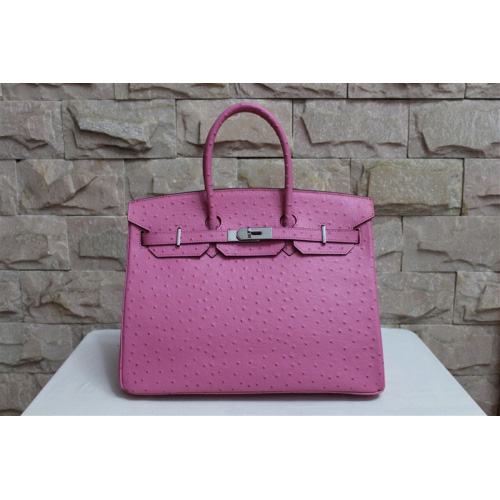 Hermes Birkin 35CM Tote Bag Ostrich Leather Pink with Silver hardware