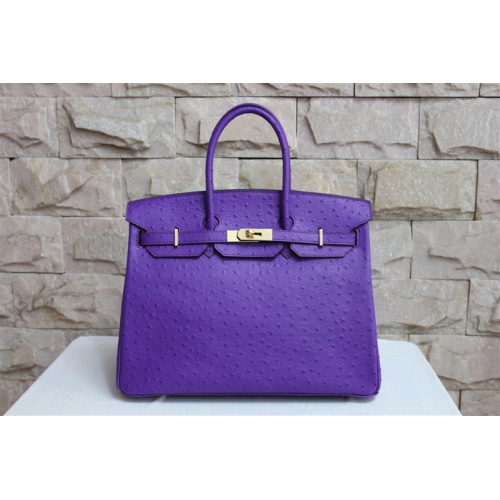 Hermes Birkin 35CM Tote Bag Ostrich Leather Purple with Gold hardware