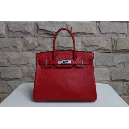 Hermes Birkin 35CM Tote Bag Ostrich Leather Red with Silver hardware