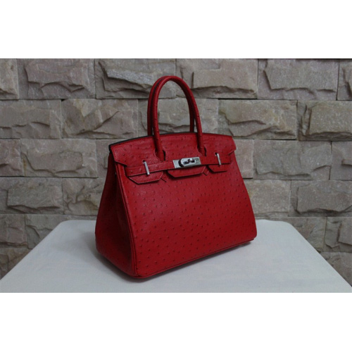 Hermes Birkin 35CM Tote Bag Ostrich Leather Red with Silver hardware