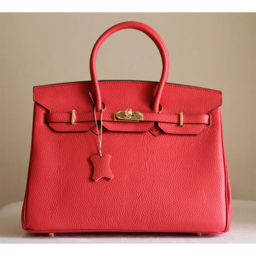 Hermes Birkin 35CM Tote Bag Red Clemence Leather with Gold hardware