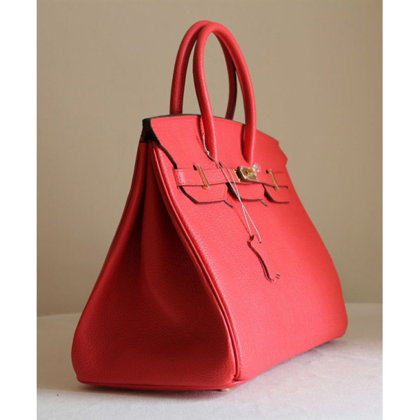 Hermes Birkin 35CM Tote Bag Red Clemence Leather with Gold hardware