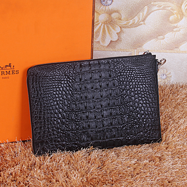 Hermes Clutch Bag Crocodile Leather H2048 Black