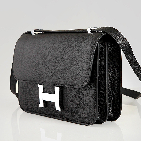 Hermes Constance Bag clemence leather in Black with Silver hardware