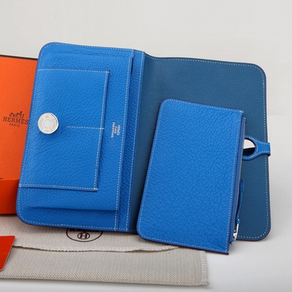 Hermes Dogon Combined Wallet Original Clemence leather A508 Blue