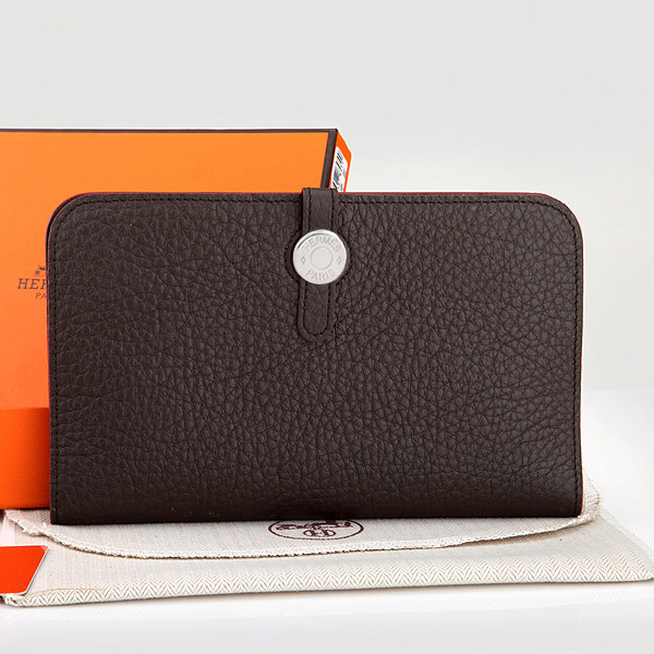 Hermes Dogon Combined Wallet Original Clemence leather A508 Dark Coffee