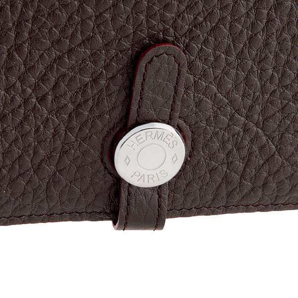 Hermes Dogon Combined Wallet Original Clemence leather A508 Dark Coffee