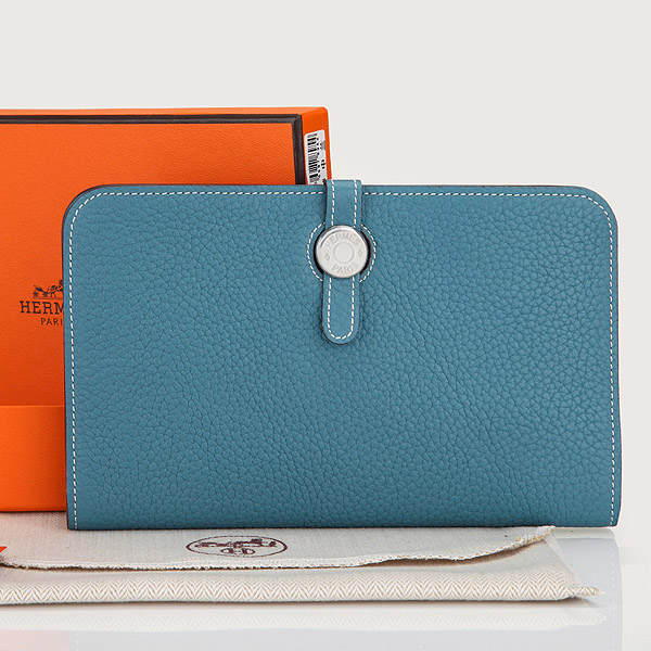 Hermes Dogon Combined Wallet Original Clemence leather A508 Medium Blue