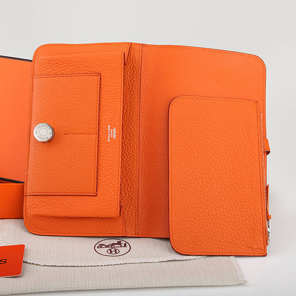 Hermes Dogon Combined Wallet Original Clemence leather A508 Orange