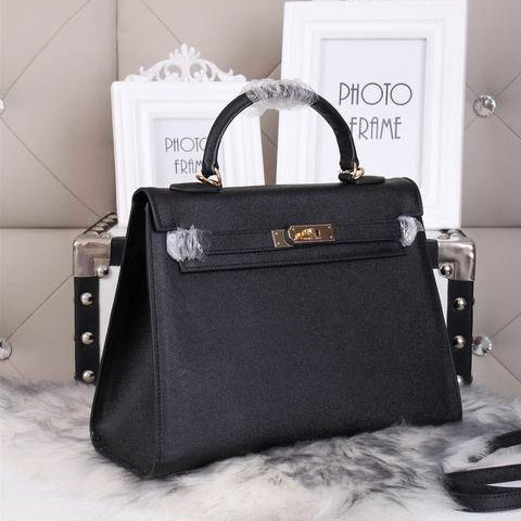 Hermes Kelly 32cm Shoulder Bags Grained Leather Black