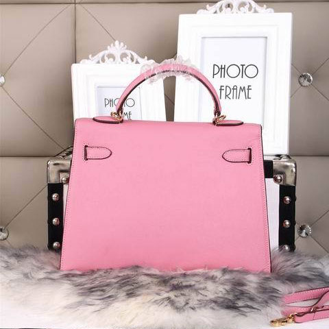 Hermes Kelly 32cm Shoulder Bags Grained Leather Pink