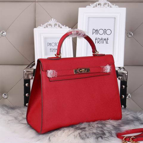 Hermes Kelly 32cm Shoulder Bags Grained Leather Red