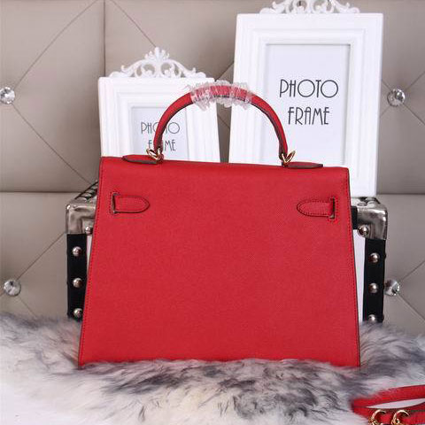 Hermes Kelly 32cm Shoulder Bags Grained Leather Red