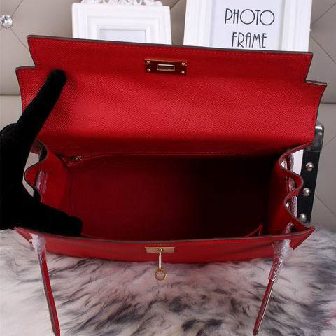 Hermes Kelly 32cm Shoulder Bags Grained Leather Red