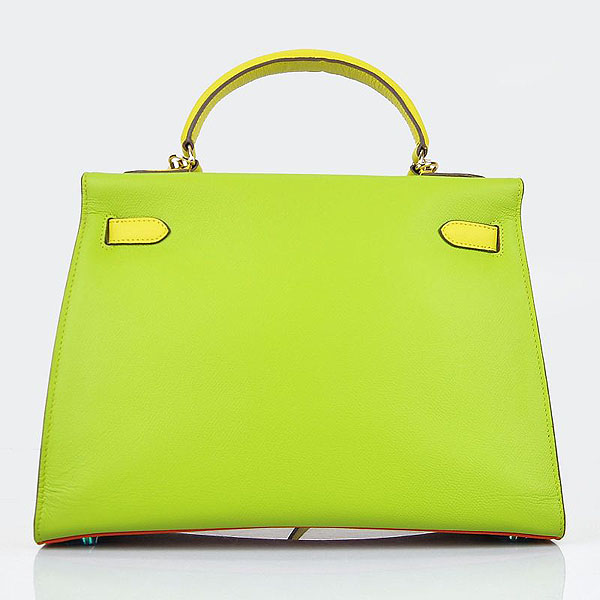 Hermes Kelly 32cm Togo Leather Bag Green-Orange-Yellow with Gold hardware