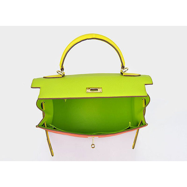 Hermes Kelly 32cm Togo Leather Bag Green-Orange-Yellow with Gold hardware